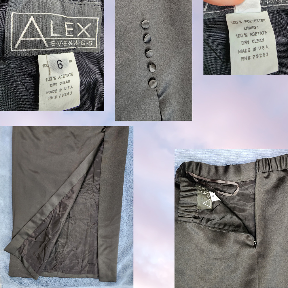 Black Alex Evenings Vintage 90s High Waist Whimsy Goth Satin Vampy Maxi Skirt 6 - Picture 3 of 3
